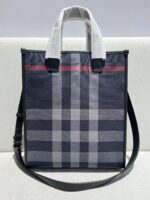 burberry巴寶莉高仿精品深藍色新款棉質帆布格紋托特包纖巧托特包