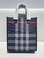 burberry巴寶莉高仿精品深藍色新款棉質帆布格紋托特包纖巧托特包