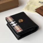 burberry巴寶莉高仿皮夾黑色Vintage格紋環保帆布折疊式錢夾卡包