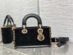 高仿精品Dior迪奧Lady最新限量版重工珠子戴妃包黑色22cm
