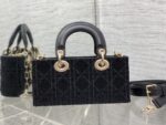高仿精品Dior迪奧Lady最新限量版重工珠子戴妃包黑色22cm