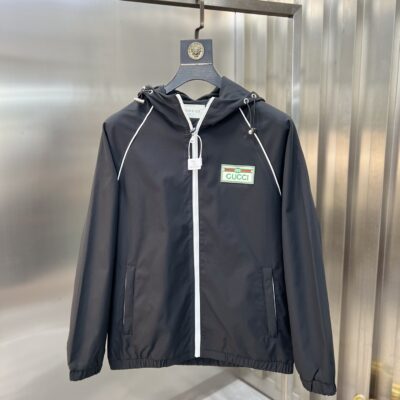 Gucci古驰頂級復刻秋冬新款黑色風衣連帽外套