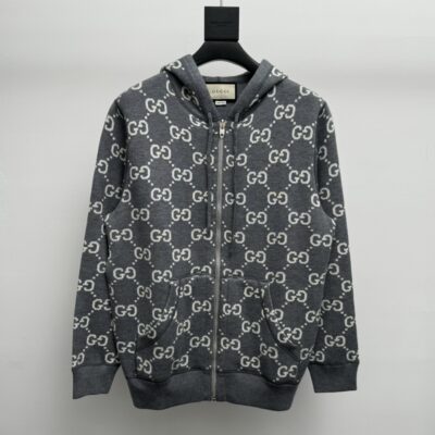 Gucci古驰頂級復刻秋冬24SS新款雙面老花滿印連帽拉鍊開衫