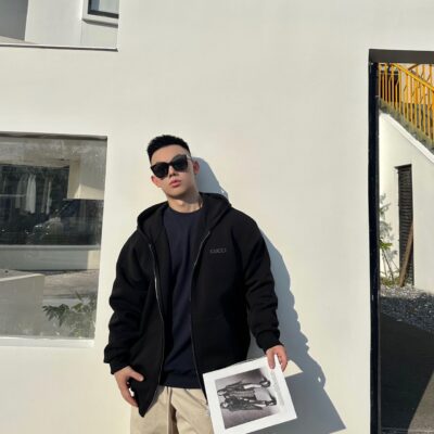 Gucci古驰高仿服飾24Fw小標刺繡太空棉拉鍊連帽衛衣