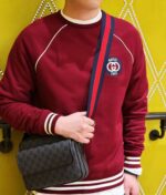 Gucci古驰高仿衣服2024新款雙G字母logo刺繡條紋圓領長袖衛衣