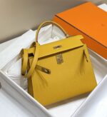 高仿精品Hermes愛馬仕新款琥珀黃Epsom Kelly手提包25-28cm