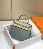 高仿網站Hermes愛馬仕新款杏仁綠金扣Epsom Kelly手提包25-28cm