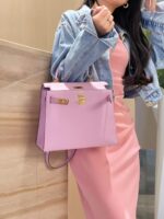 高仿網站Hermes愛馬仕新款錦葵紫金扣Epsom Kelly手提包25-28cm