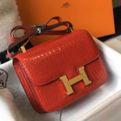 高仿包包Hermes愛馬仕新款大紅色Constance仿真鱷魚皮包包18Cm23Cm