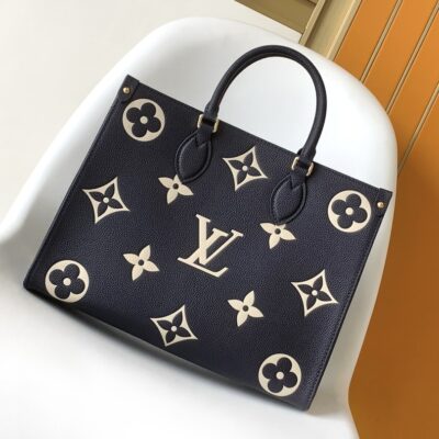 原單LV路易威登M47084藍色ONTHEGO中號手袋Monogram牛皮手提包