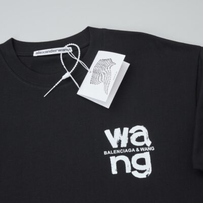 高仿Alexander Wang25SS早春新款塗鴉手繪字母logo印花短袖黑色