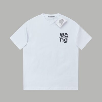 原單Alexander Wang25SS早春新款塗鴉手繪字母logo印花短袖白色