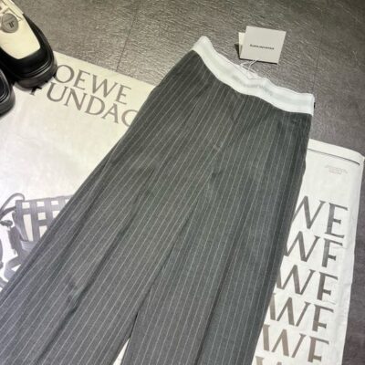 高仿亞歷山大·王Alexander Wang徽標鬆緊褲腰高腰褶襇長褲女款