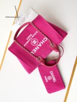復刻Chanel香奈兒新款玫紅色海灘包 女款 沙灘包 防水 防沙 托特包AS3257