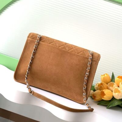 原單Chanel香奈兒新款棕色Vintage中古包雙口袋鏈條包AS6068 