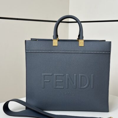 原單FEND芬迪新品藍色Tote全粒面牛皮托特包8636