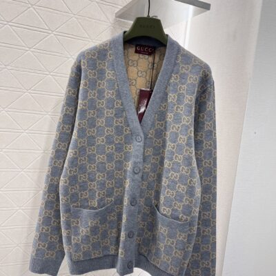Gucci古驰頂級秋冬新款兩面穿撞色提花針織開衫