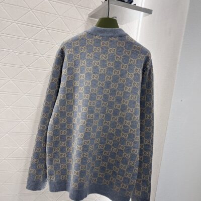 Gucci古驰頂級秋冬新款兩面穿撞色提花針織開衫