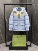 Gucci古驰頂級羽絨尼龍拼接GG帆布中長款羽絨夾克