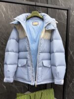 Gucci古驰頂級羽絨尼龍拼接GG帆布中長款羽絨夾克