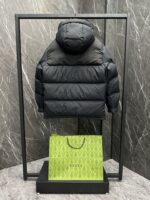 Gucci古驰頂級復刻黑色羽絨尼龍拼接GG帆布中長款羽絨外套