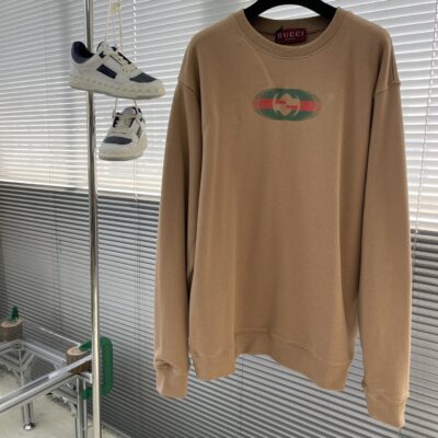 Gucci古驰頂級秋冬24SS新款卡其色雙G長袖衛衣