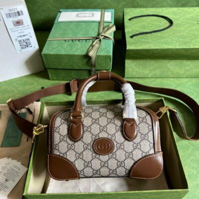頂級GUCCI古驰723307棕色波士頓包斜挎包