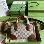 頂級GUCCI古驰723307棕色波士頓包斜挎包