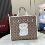 頂級GUCCI古驰605614小貓白皮托特包