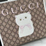 頂級GUCCI古驰605614小貓白皮托特包