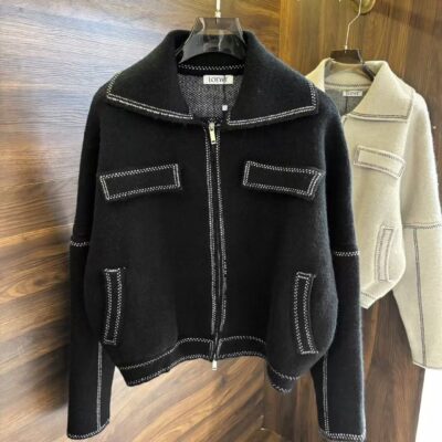 頂級Loewe羅意威秋冬新款黑色外套夾克保暖