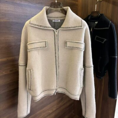 高仿衣服Loewe羅意威秋冬新款杏色外套夾克保暖