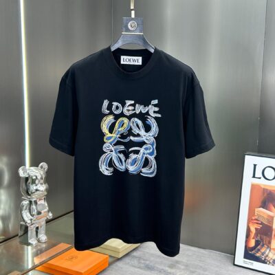 高仿網站Loewe羅意威2025春夏最新款黑色短袖圓領T恤