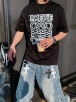 高仿衣服Loewe羅意威最新款黑色短袖圓領T恤男女同款
