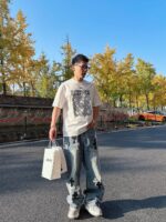 高仿衣服Loewe羅意威時尚白色短袖圓領T恤男女同款