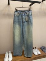 原單Balenciaga巴黎世家新款塗層刷蠟闊腿牛仔褲