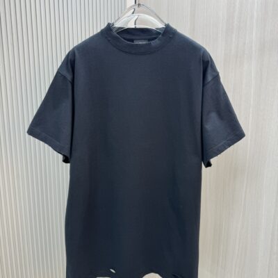 原單Balenciaga巴黎世家新款黑色刀割破壞背後字母圓領T