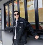 高仿Balenciaga巴黎世家新款高溫燙鑽字母黑色牛仔外套