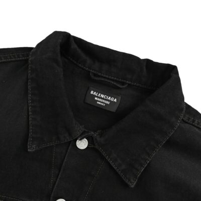 高仿Balenciaga巴黎世家新款高溫燙鑽字母黑色牛仔外套