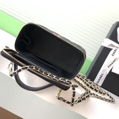 chanel香奈兒高仿奢飾品新款黑色小巧鏈條口紅包金扣小羊皮