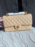 高仿網站chanel香奈兒新款CF杏色單肩包金扣AS1112