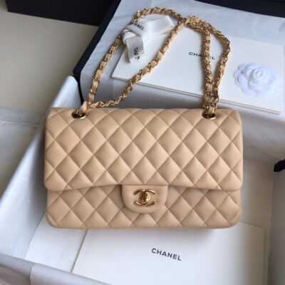 原單chanel香奈兒 Classic Flap Bag小羊皮杏色口蓋包