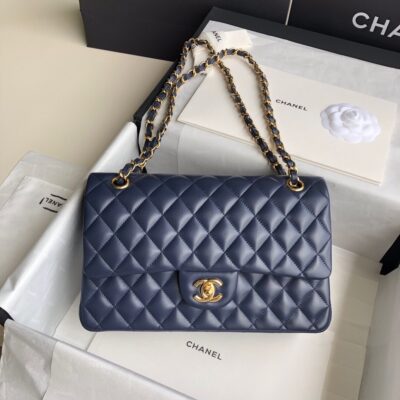原單chanel香奈兒 Classic Flap Bag小羊皮寶藍口蓋包