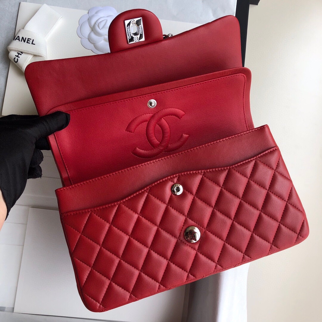 頂級chanel香奈兒 Classic Flap Bag小羊皮大紅口蓋包