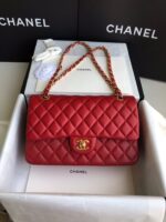 頂級chanel香奈兒 Classic Flap Bag小羊皮大紅金扣口蓋包