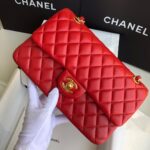 頂級chanel香奈兒 Classic Flap Bag小羊皮大紅金扣口蓋包