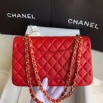 頂級chanel香奈兒 Classic Flap Bag小羊皮大紅金扣口蓋包