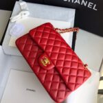 頂級chanel香奈兒 Classic Flap Bag小羊皮大紅金扣口蓋包