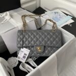原單chanel香奈兒Classic Flap Bag 灰色金扣斜挎包A01112