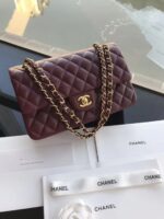 高仿chanel香奈兒Classic Flap Bag 棗紅色金扣斜挎包A01112